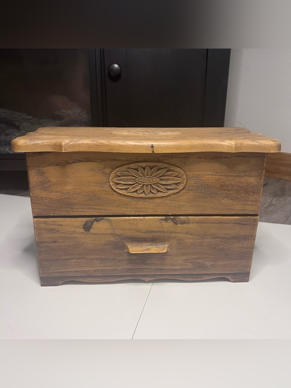 Vintage Mid Century Lerner Faux Wood Plastic Storage Chest Jewerly/Sewing Box